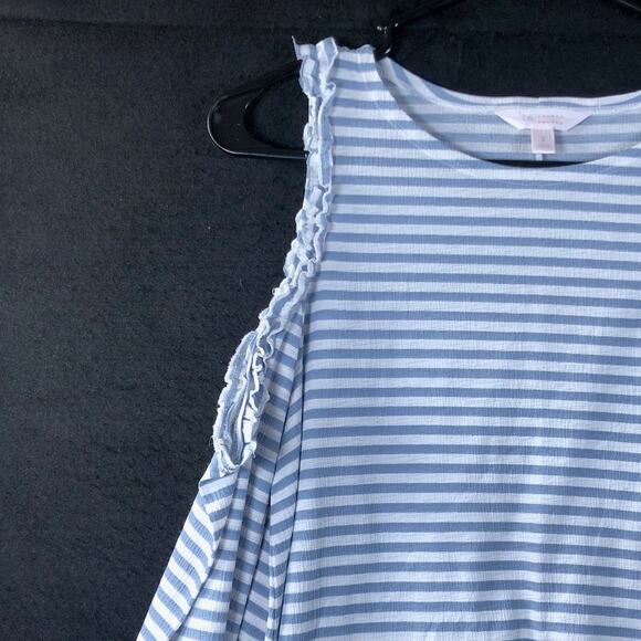 LC Lauren Conrad Womens Shirt Blue White Striped Cold Shoulder Long Sleeve Small - Picture 4 of 11
